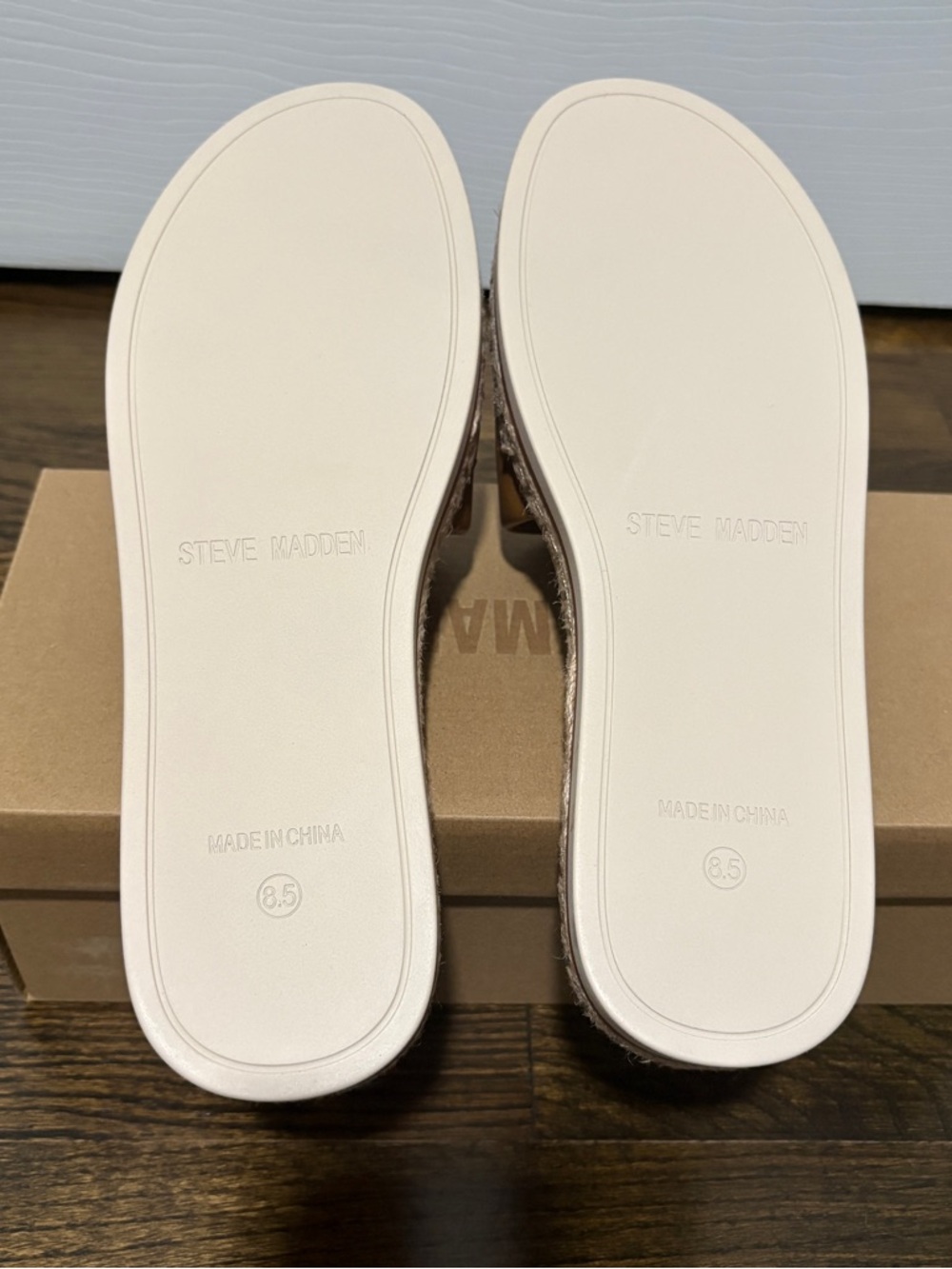 Steve Madden Tan Leather Espadrille Slide Sandals - Picture 6 of 8